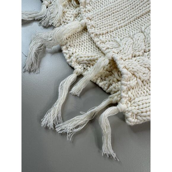 Hayden Los Angeles Womens Sweater Med Ivory Fisherman Chunky Knit Fringe Cropped - Picture 7 of 9
